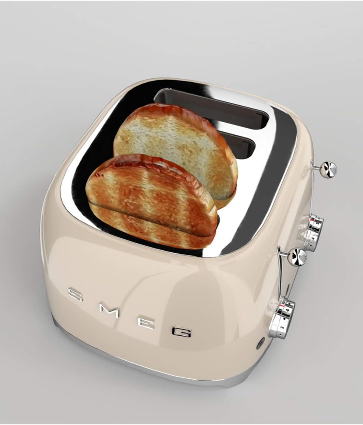 Smeg, 4x4 TSF03CREU -Toaster, 4 Schlitze für 4 Scheiben, 6 Vergoldungsniveaus, Heizfunktion, Abtau- und Bagel- Funktion, Sammelschublade, 2000W, Creme