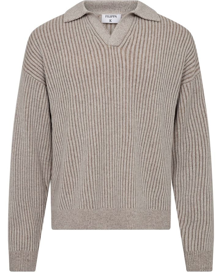 Filippa K Ribbed Polo Shirt Beige/whit
