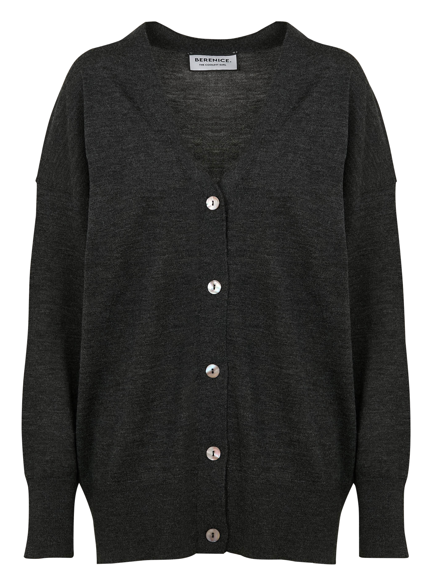 GASPER - Cardigan gris oversize en laine mérinos | Noir