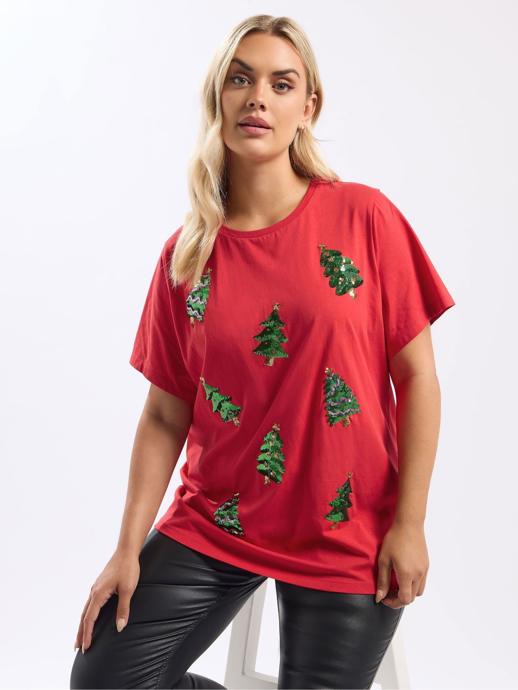 Yours Curve - Korte Mouw Pailletten Novelty T-shirt