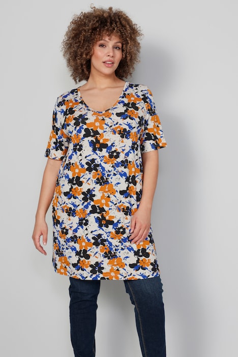 Longshirt, Blumenmuster, Halbarm