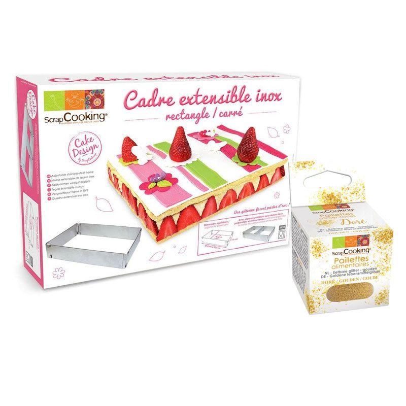Cadre à pâtisserie extensible rectangle + paillettes dorées Scrapcooki