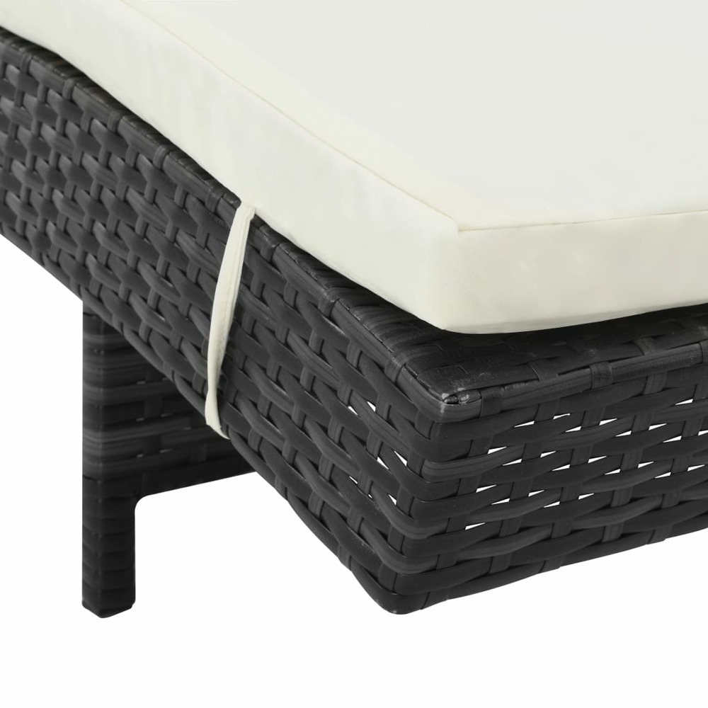 Transat chaise longue bain de soleil lit de jardin terrasse meuble d'extérieur avec roues et coussin résine tressée noir 02_0