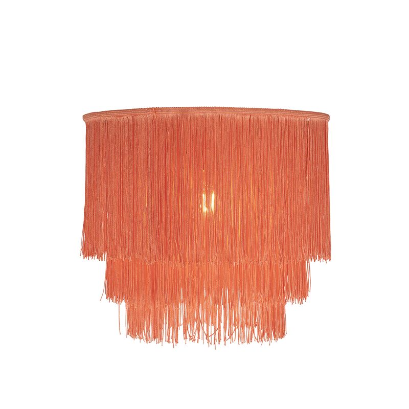 Oosterse plafondlamp goud roze kap met franjes - Franxa