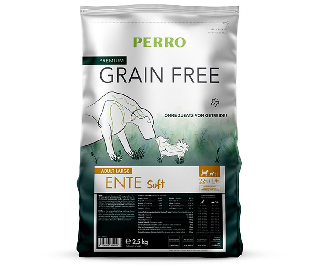 PERRO Trockenfutter Grain Free Large Ente Soft - Hund Adult