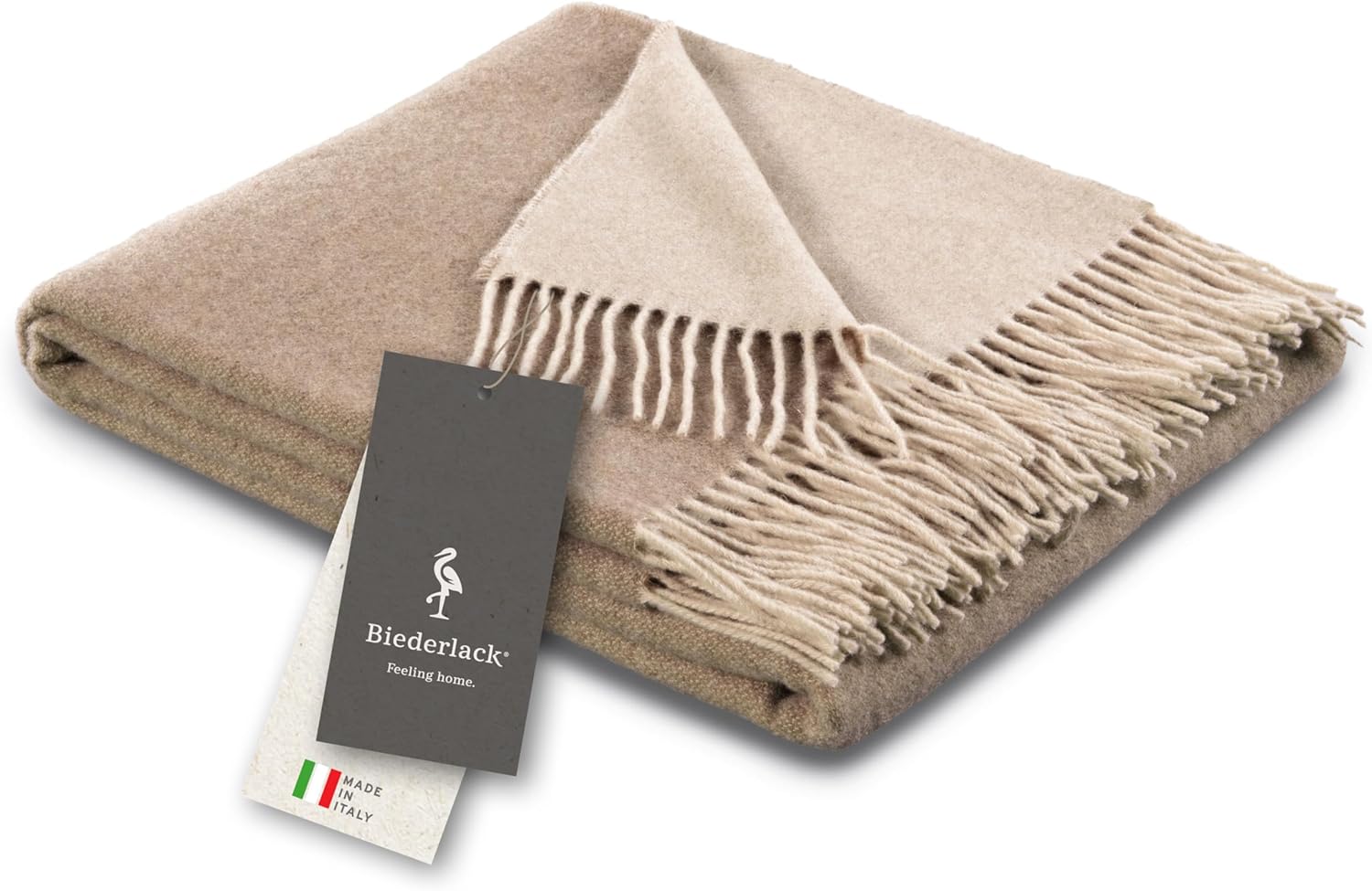 biederlack® samt weiche Kuscheldecke Wool-Mix Natur-Sand I aus Wolle & Kaschmir I Öko-Tex Zertifiziert I Plaid in 130x170 cm | geeignet als Tagesdecke & Sofa-Decke | Wohn-Decke in top Qualität