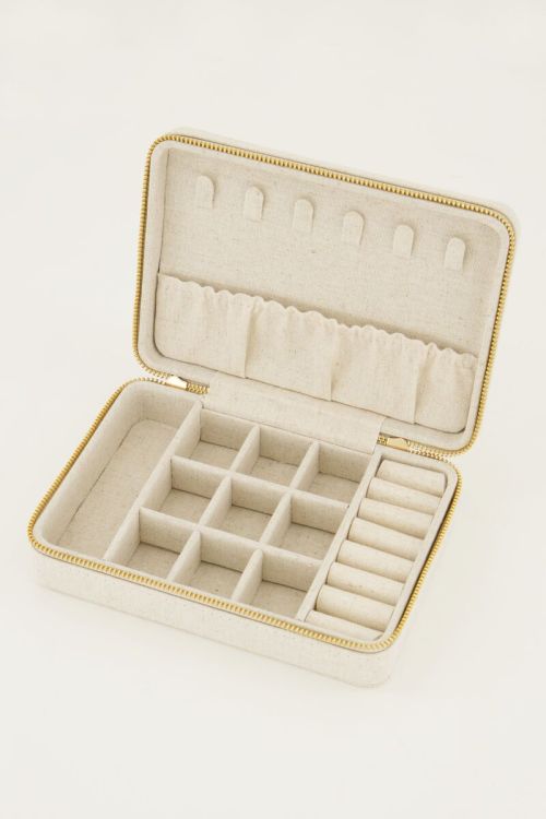 Beige linnen look sieraden etui groot