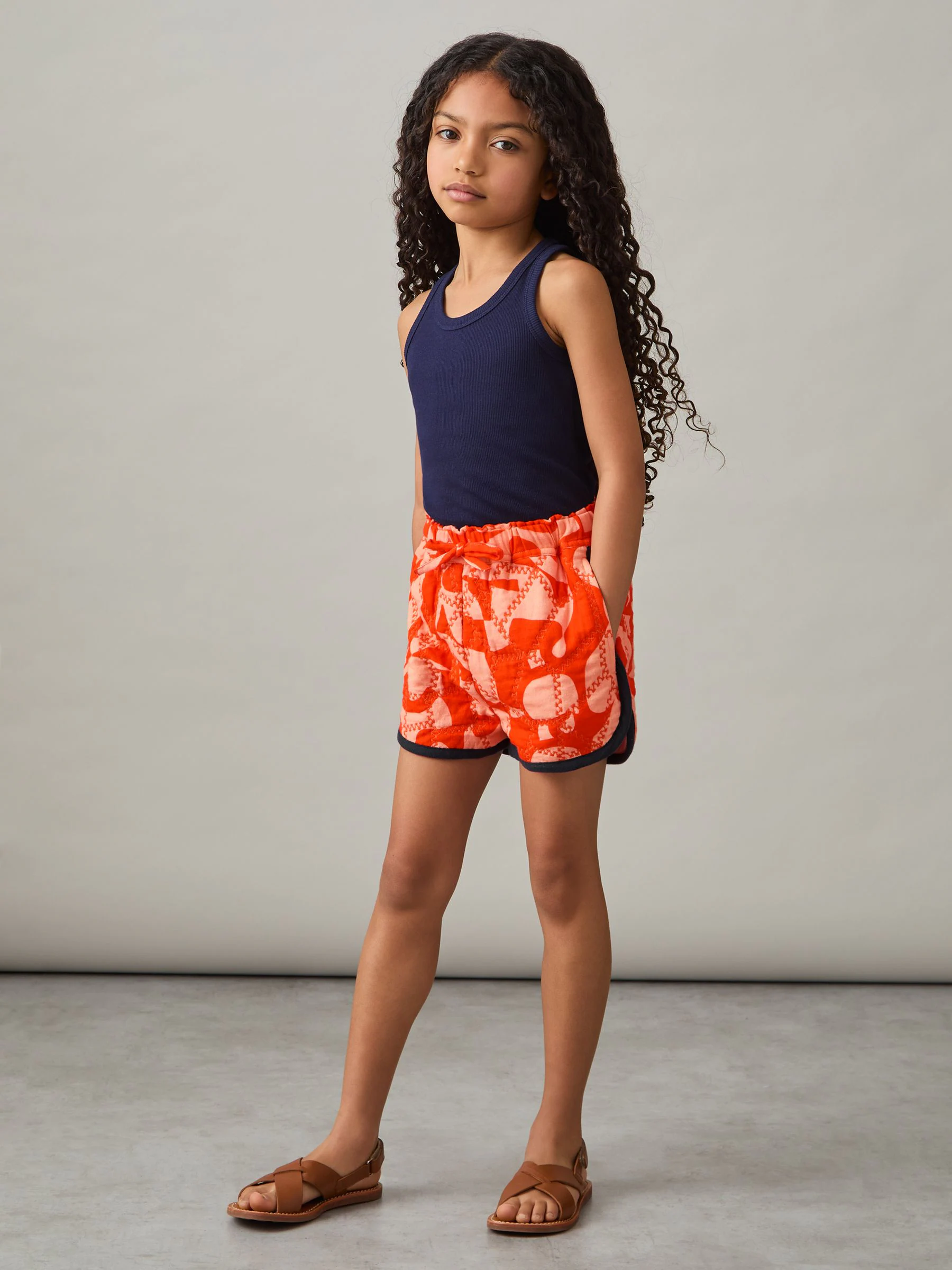 Reiss Josanna Cotton Graphic-Print Quilted Shorts