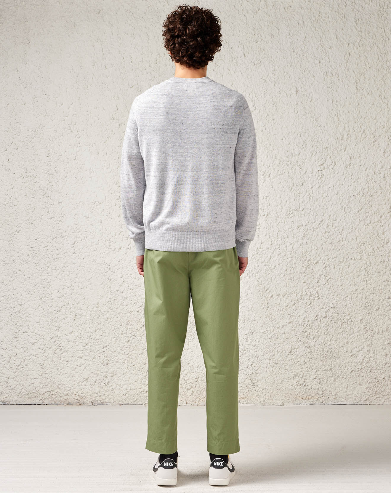 Bellerose Pull en Lin & Laine vierge Nepro col rond chiné gris clair