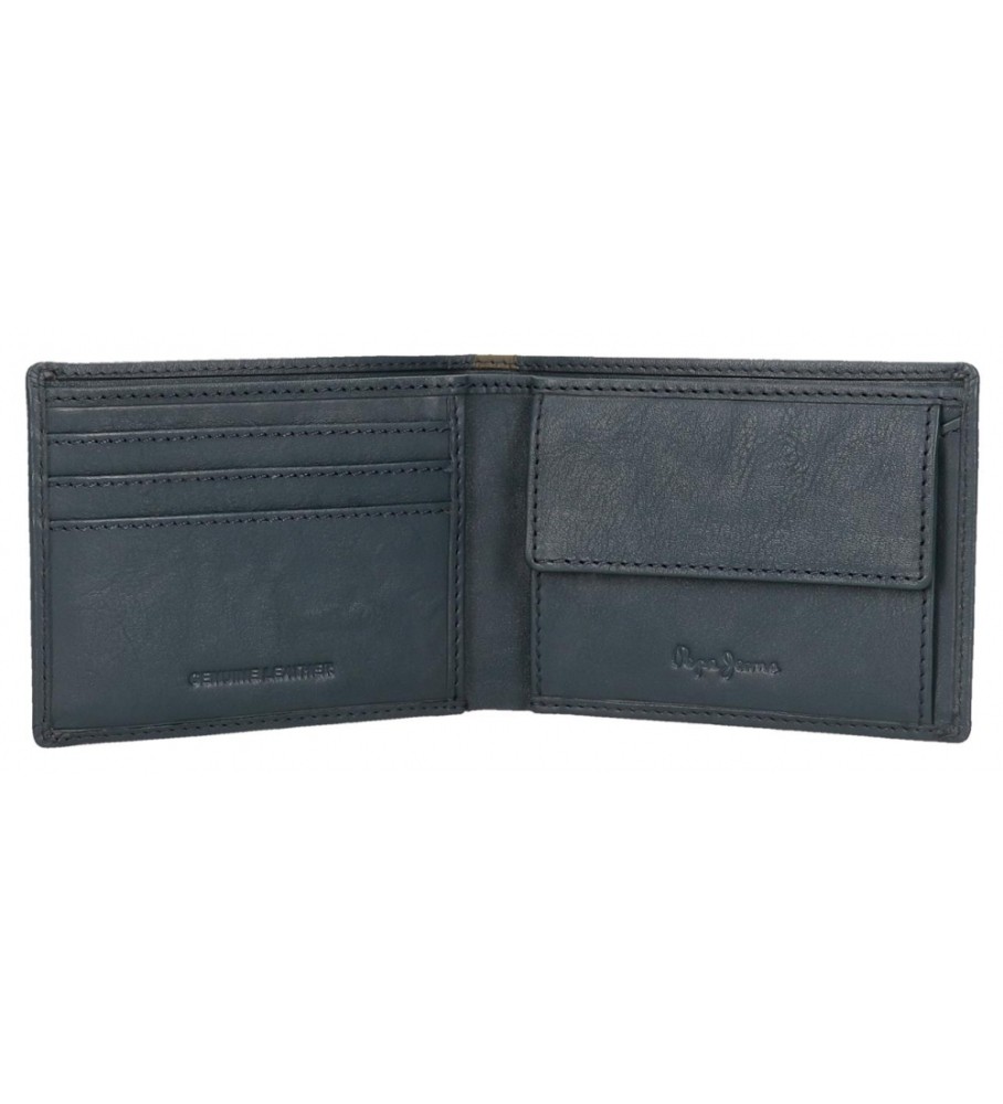 Carteira Pepe Jeans Marshal em couro azul marinho