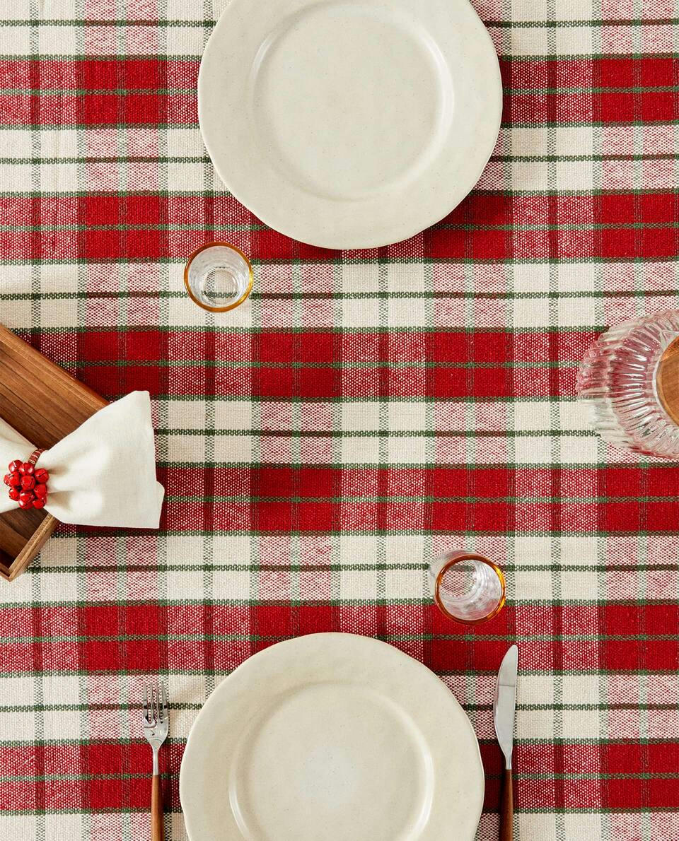 TOALHA DE MESA DE ALGODÃO XADREZ NATALINO