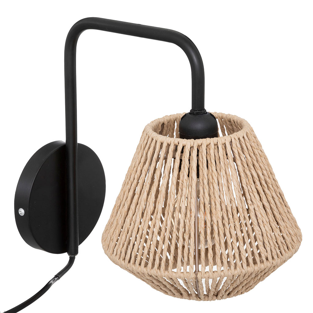 Applique JILY en métal noir et corde naturelle D 18cm