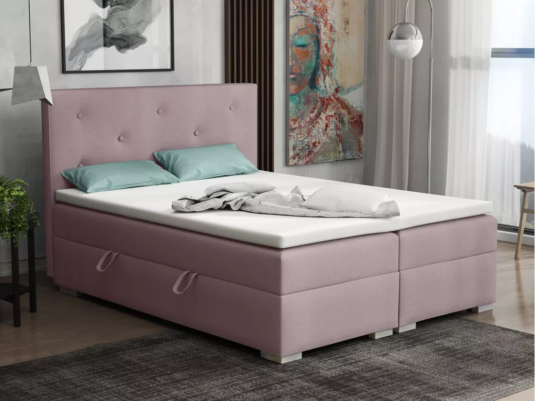 Lit Boxspring avec tiroirs de lit, Coffre de lit Topper Atlanta 160x200 cm, Jasmine 62 (Violet)