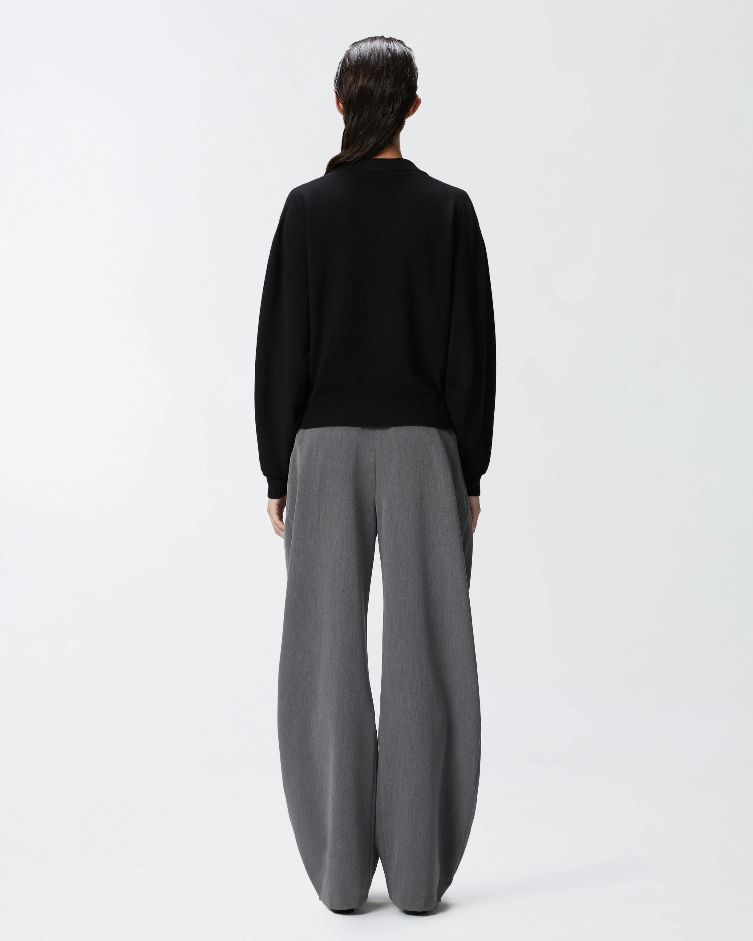 Pull court à col chemise | Noir