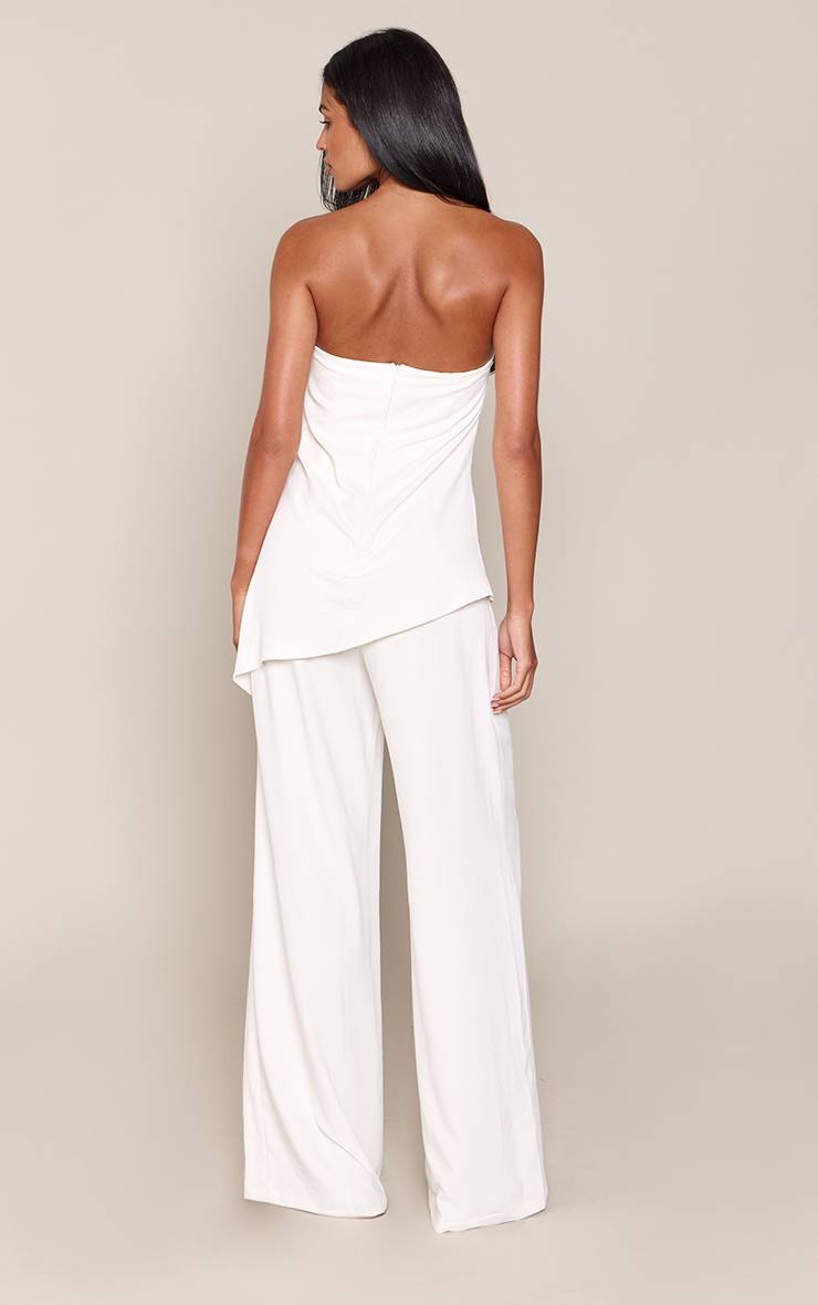 Crème Combinaison Pantalon Large À Superposition Bandeau Texturée Tissée Pour Grandes Tailles