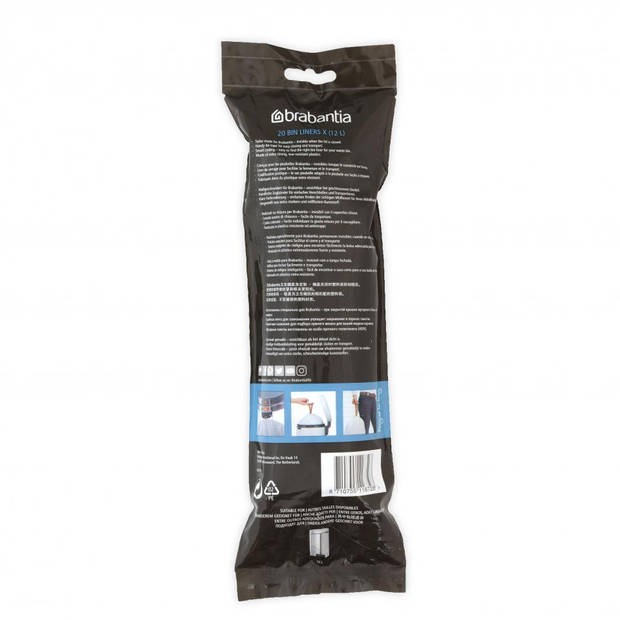 Brabantia PerfectFit afvalzak met trekbandsluiting code X, 10-12 liter, 20 stuks/rol - White