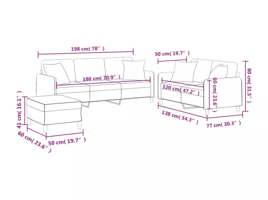 Ensemble de canapés 3 pcs coussins gris clair tissu
