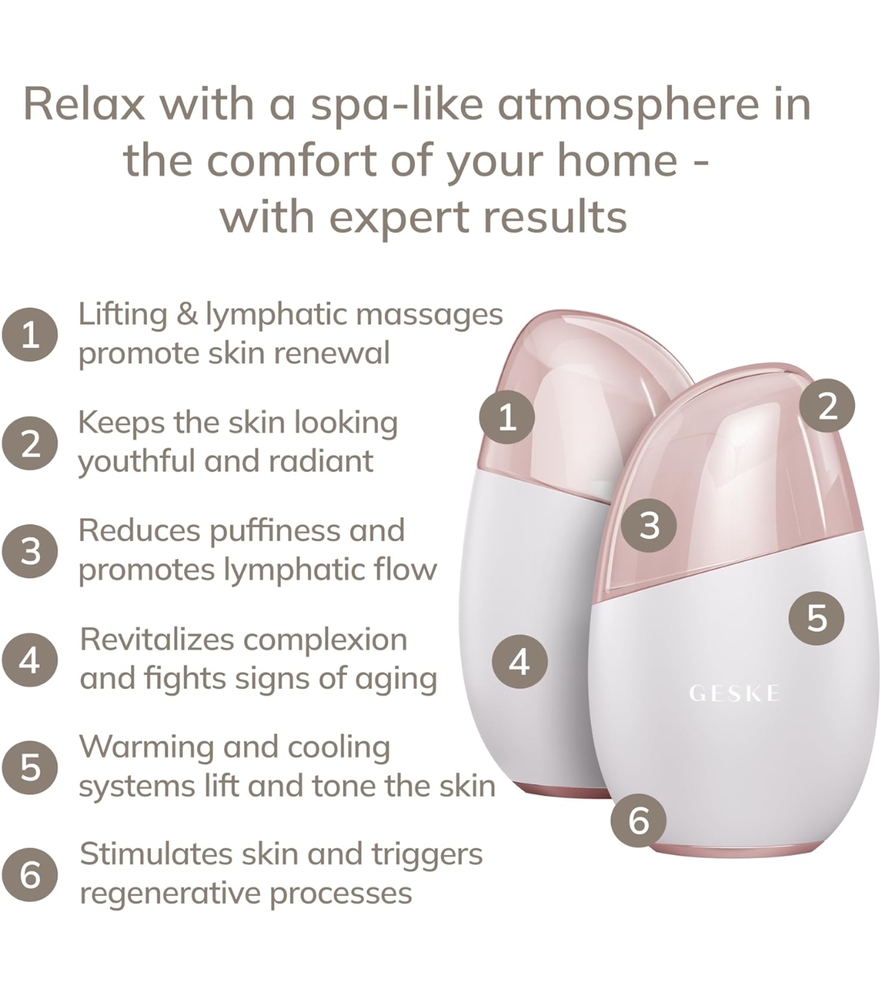 GESKE - Massageador 7 em 1 para olhos e rosto Cool & Warm - White Rose Gold