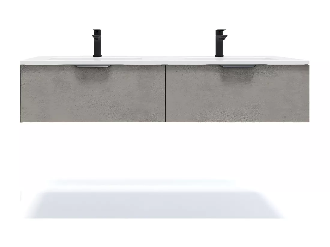 Meuble de salle de bain suspendu double vasque intégrée 140cm 2 tiroirs façon Béton - Soho