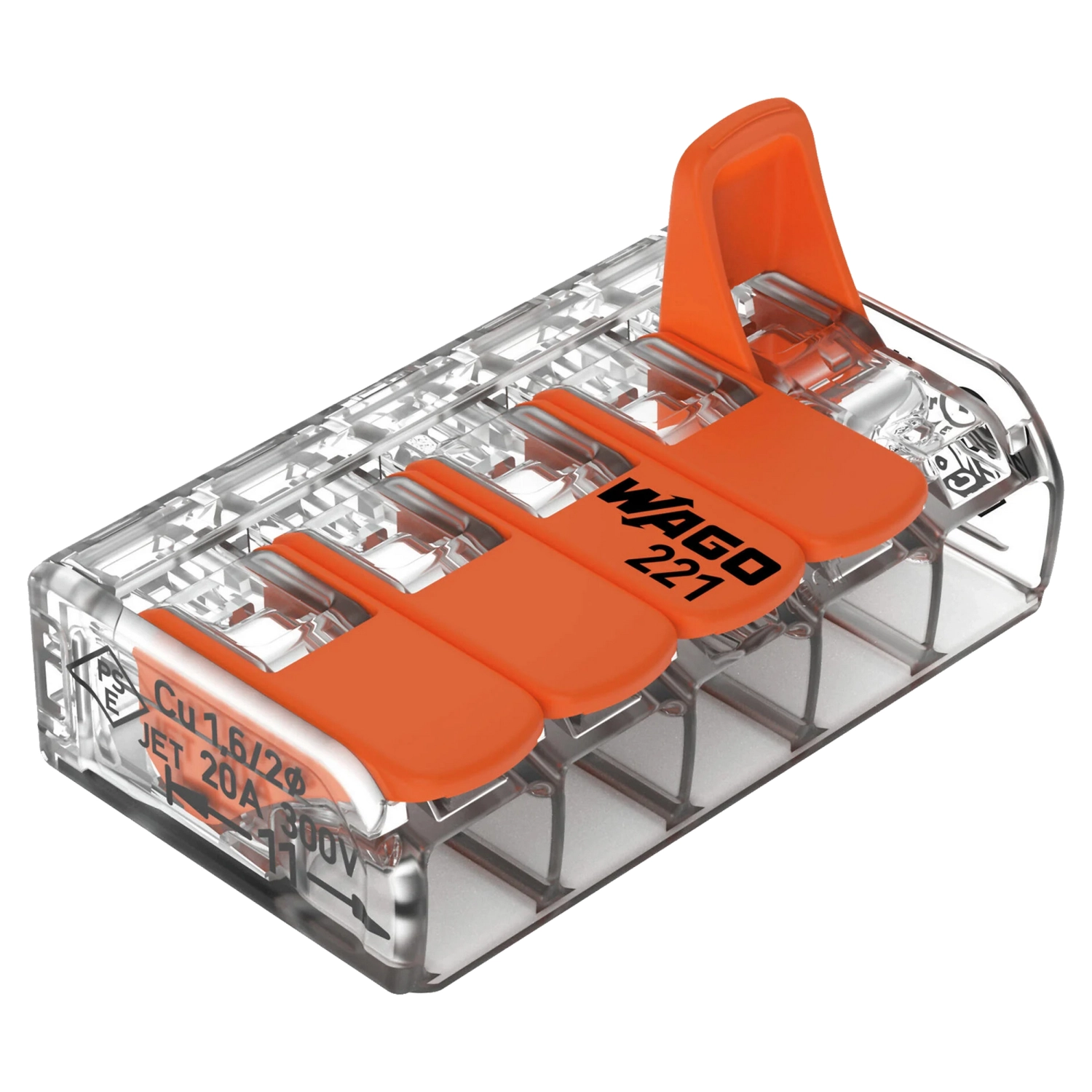 Wago 221-415 Lasklem 5-polig - 4 mm - hersluitbaar - transparant-oranje (25  st)