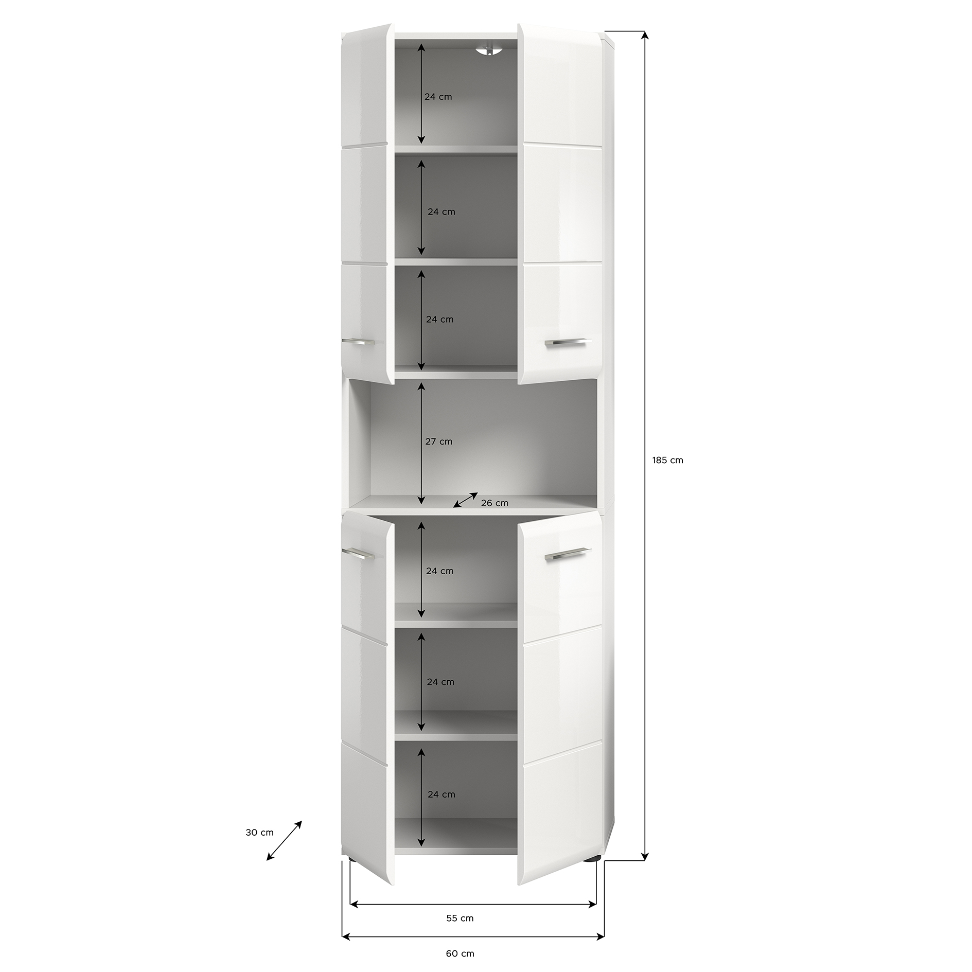 Hochschrank ICE - weiß Hochglanz - 60 cm breit