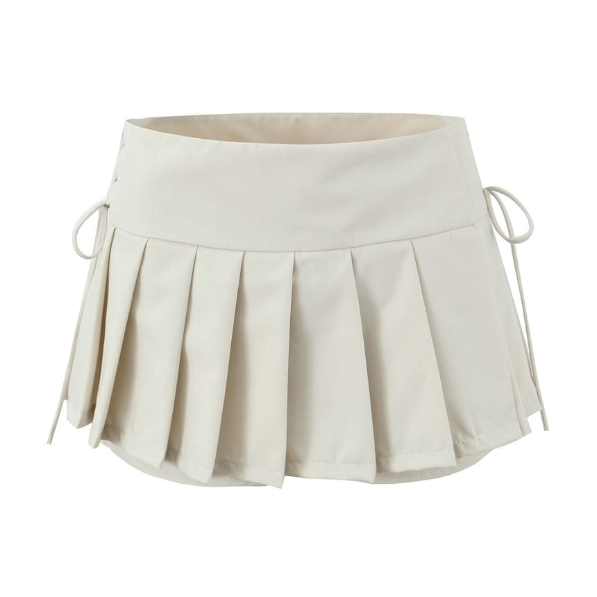 Asiris - Lage taille, vetersluiting, effen mini geplooide skorts