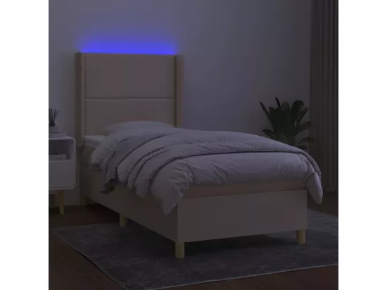 Sommier tapissier avec matelas et LED Crème 90x190 cm Tissu
