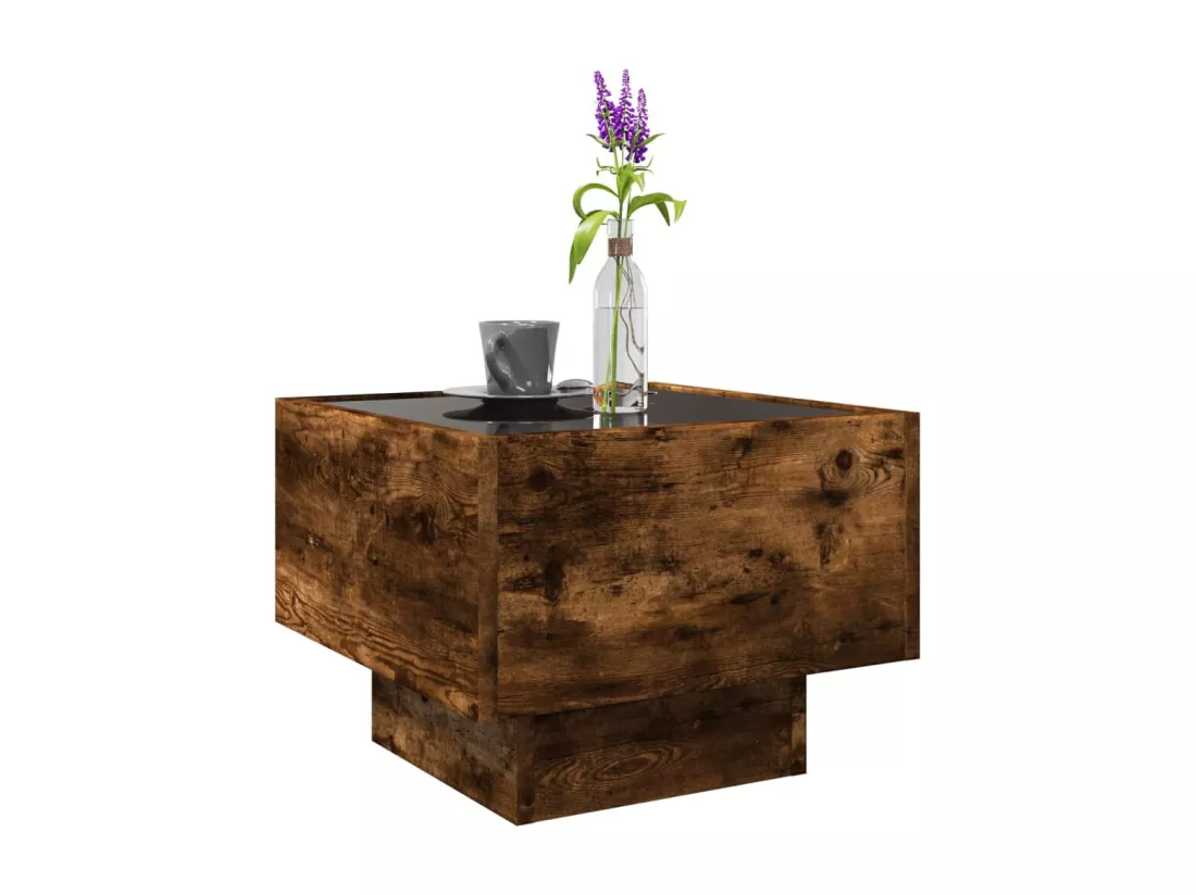 Table d'appoint et LED chêne fumé 40x40x30 cm bois d'ingénierie