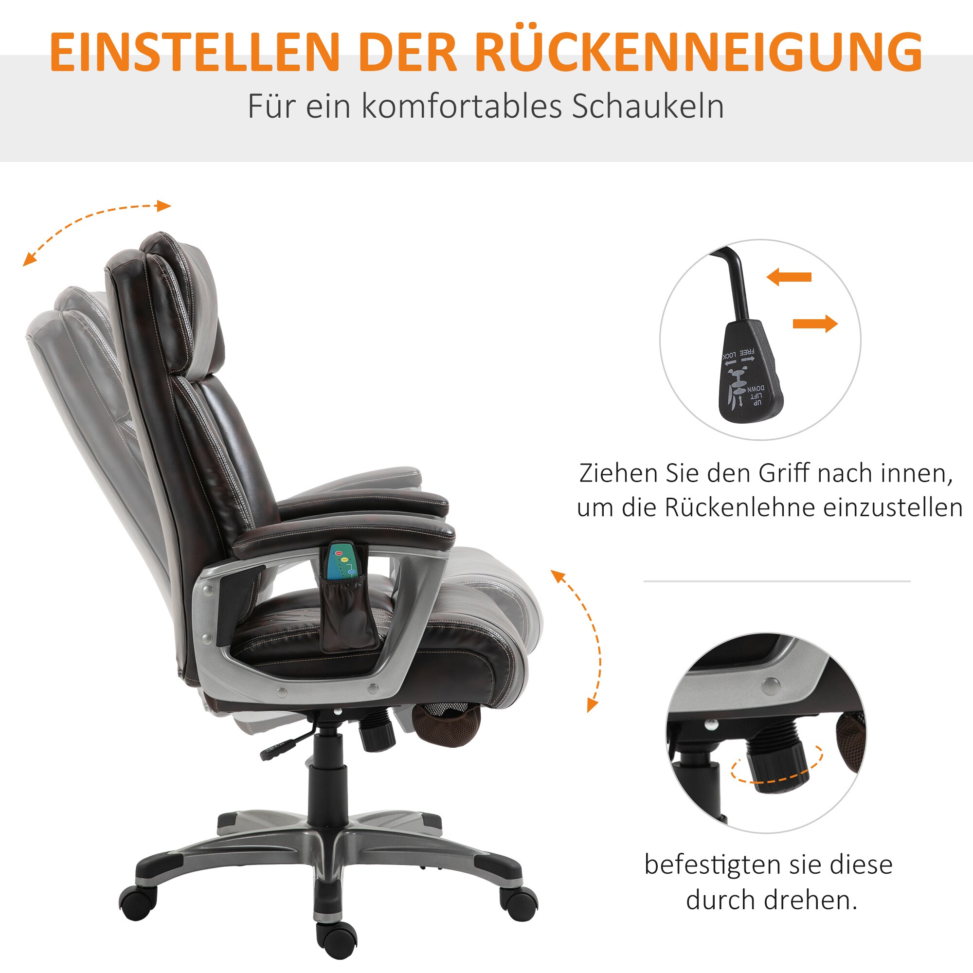 Vinsetto Bürostuhl  mit Massagefunktion 70 x 76,5 x114-124 cm (BxTxH)