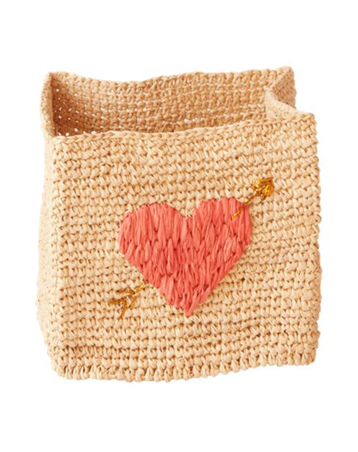 Raffia-Korb SQUARE – HEART 3er-Set in natur