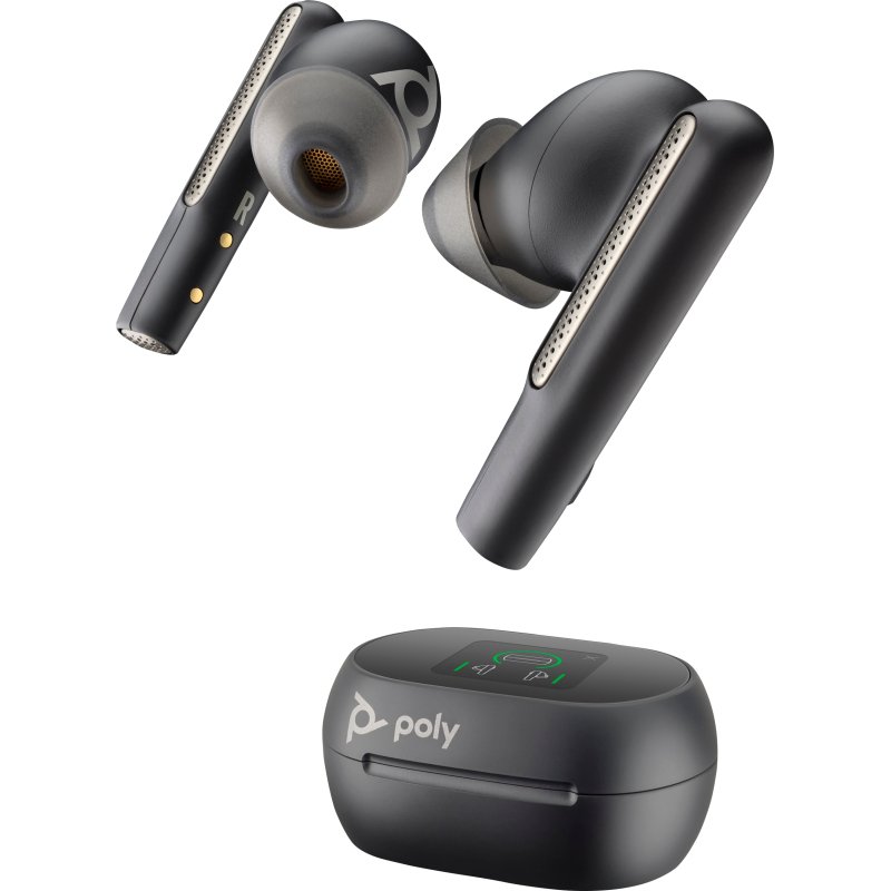 HP Poly Écouteurs noir charbon Poly Voyager Free 60+ UC M + adaptateur USB-C BT700 + étui de charge avec écran tactile