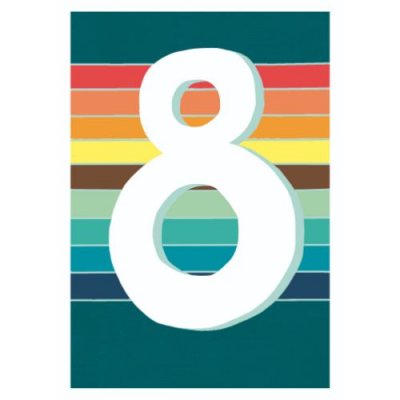 Age 8 Rainbow Blue Greetings Card