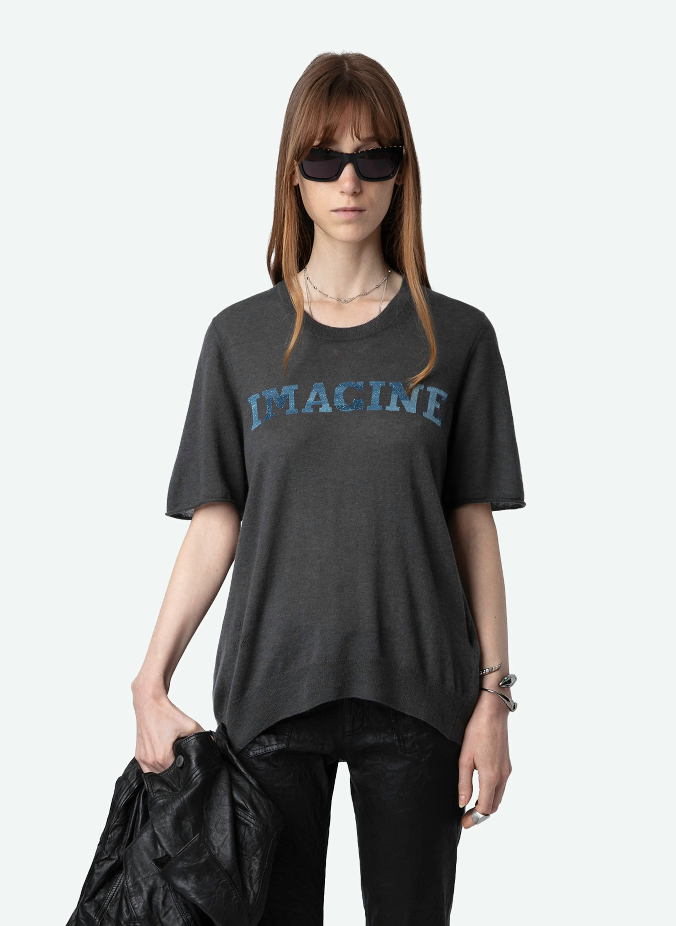 IDA - Pull droit col rond en cachemire et coton mélangé | Gris