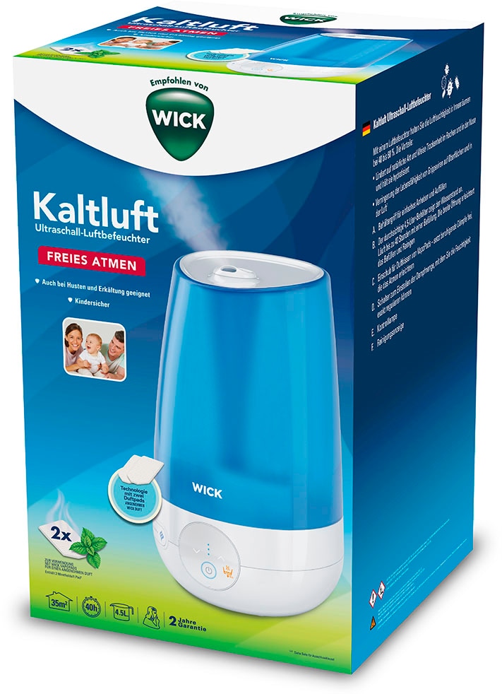 WICK Luftbefeuchter »Ultraschall-Kaltluftbefeuchter« 4,5 l Wassertank kompatibel mit den VapoPads Duftpads mit ätherischen Ölen