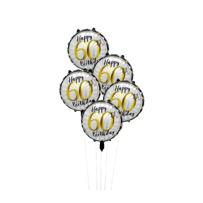 (10er Set) Ø45cm Happy Birthday Folien Ballon Geburtstags Party Luftballon - Zahl 60