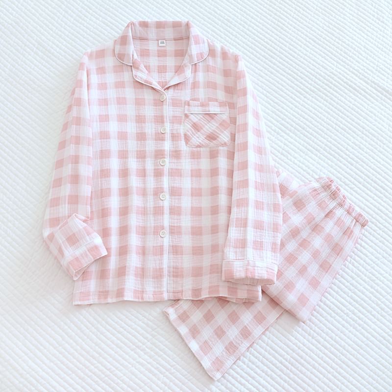 Finlies - Pyjamaset: Gingham overhemd met knoopjes + broek