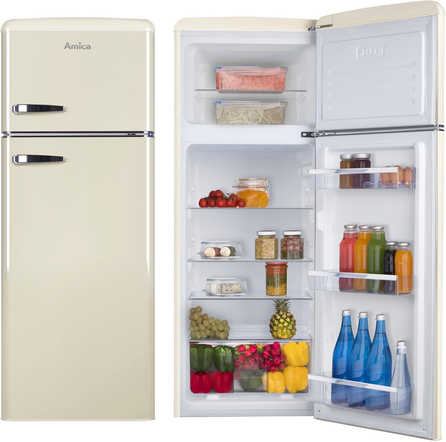 Amica DTR 374 190 B Retro Kühl-/Gefrierkombination/Beige / 144cm (H) x 55cm (B) x 62cm (T) / Retro-Design