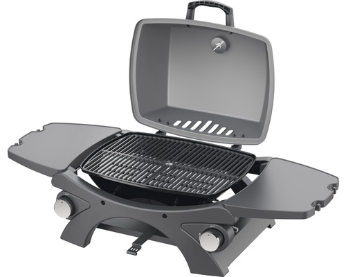 Gasgrill met 2 branders, 38 cm hoog, inclusief rooster, dekselthermometer, vetopvangbak en grillrooster.
