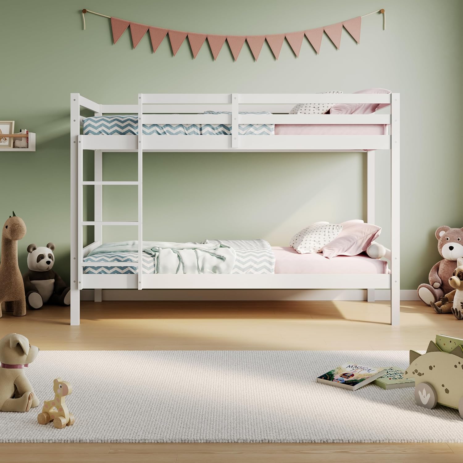 Kids Collective Hochbett, Etagenbett, Hochbett 90x200 | Kinderbett aus Holz, EN 747-zertifiziert, platzsparendes & sicheres Stockbett | 206x96x146 cm (BxTxH) | Weiß | von 4. bis 18. Lebensjahr