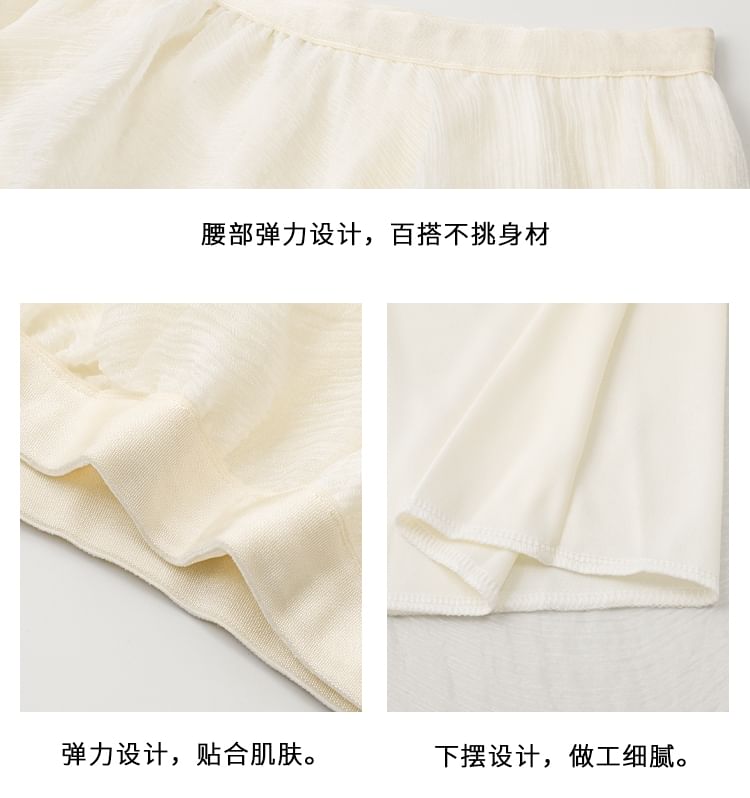 Shinsei - Effen, doorschijnende midi-A-lijn rok met elastische taille