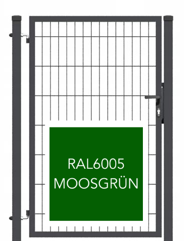 GEWA Economy enkelvleugelige tuinpoort, 1m breed, 1,2m hoog, dubbelstaafmatpoort, RAL6005 mosgroen, inclusief palen en toebehoren