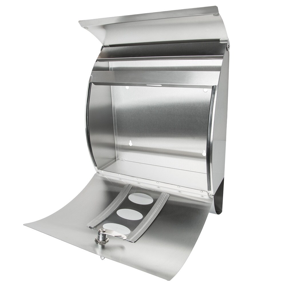 tectake® Briefkasten, rund, aus Edelstahl, 3 Sichtfenster, 300 x 120 x 395 mm