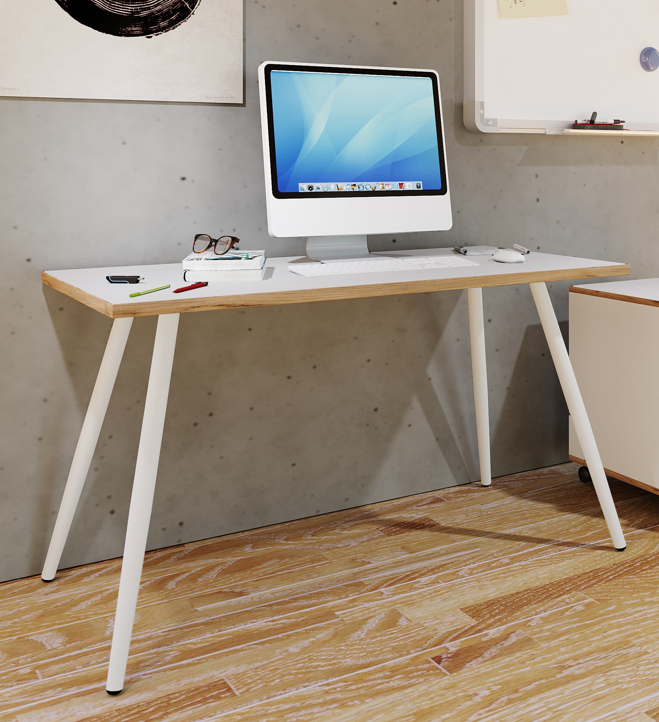 VCM Schreibtisch Computertisch Bürotisch Skandanivischer Retro Look Salia 110x80 cm