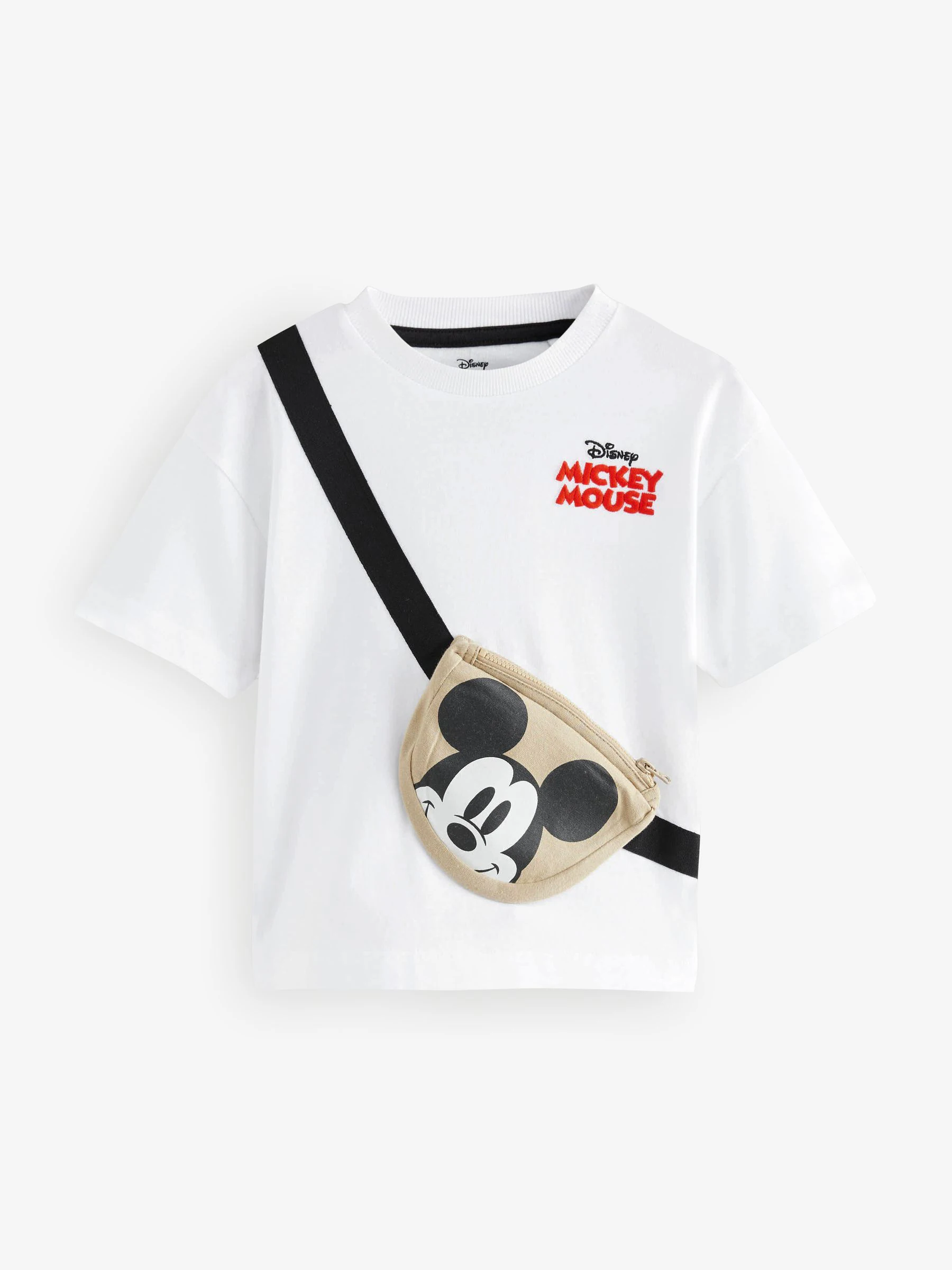 Wit - Mickey Mouse T-shirt met korte mouwen en heuptasje (3 mnd - 8 jr)