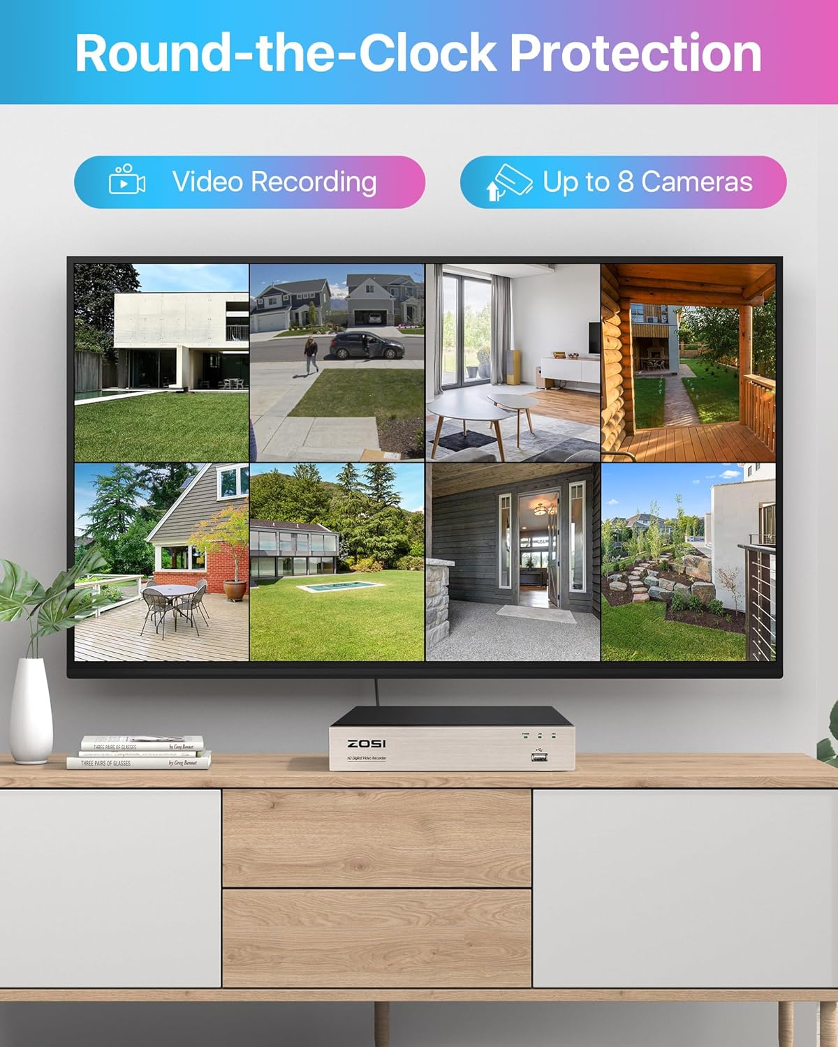 ZOSI 1080P Außen Überwachungskamera Set 8CH H.265+ 2MP DVR mit 4X 1080P Dome Kamera ohne Festplatte 24M IR Nachtsicht für Heimüberwachung