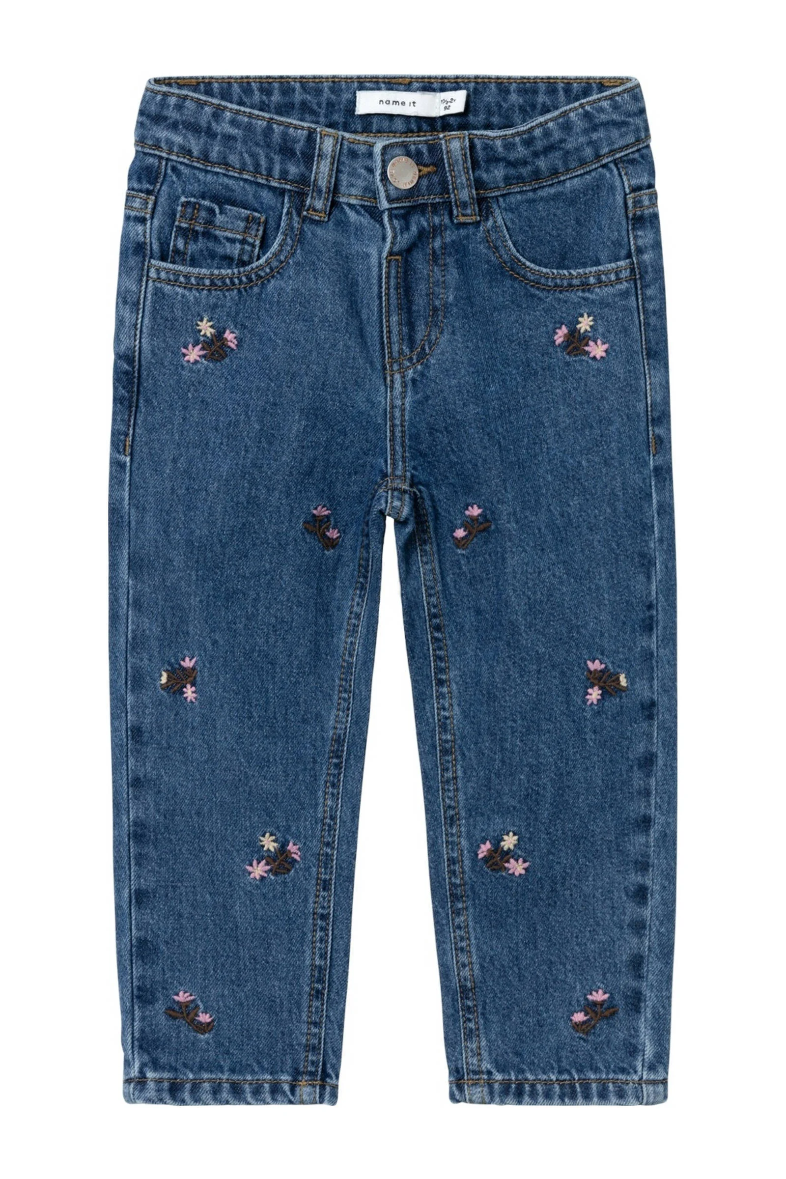 NAME IT gebloemde loose fit jeans NMFBELLA dark blue denim
