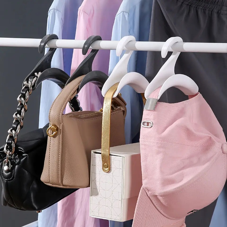 (2er Set) Handtaschen Kleiderbügel Garderoben Organizer Kleiderschrank Haken für Taschen / Krawatten / Schal - Weiss