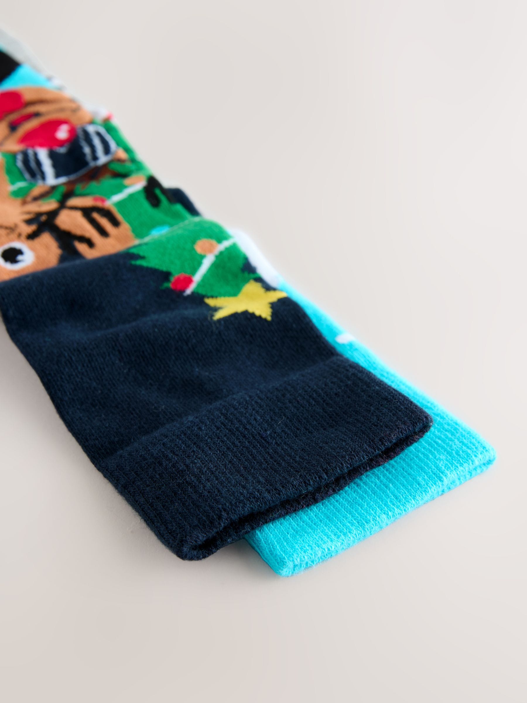 Blauw/groen Scenic Rendier - 2 pack sokken met kerstpatroon
