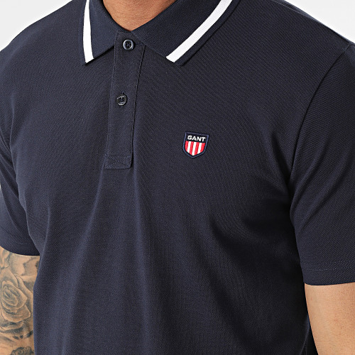 Polo Manches Courtes Retro Shield Pique 2002015 Bleu Marine