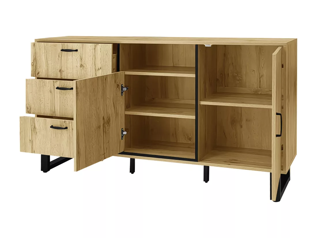 Buffet effet bois 2 portes 3 tiroirs 150*38*77cm BILVIR